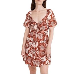 MADEWELL Sunflower Season Silk Floral Tie Front Mini Dress Burnt Sienna …